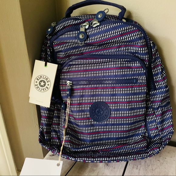 Kipling Small Backpack SEOUL Tablet Protection BLUE GEO PRINT - Picture 5 of 8